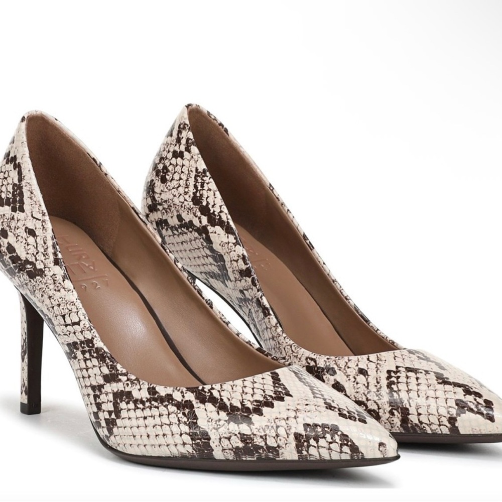 Naturalizer Evie Pointed Toe Pumps Snakeskin Leather Stiletto‎ Heels 7.5 Neutral
